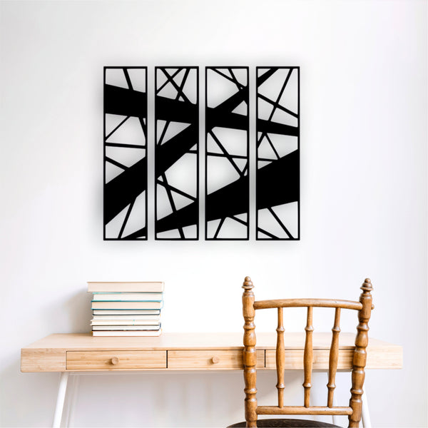 Geometric Shapes Set of 4 Wooden Wall Art, Modern Wood Wall Hanging, Set of 4 Panels, Abstract Livingroom Décor, Home Decor, Wall Decor