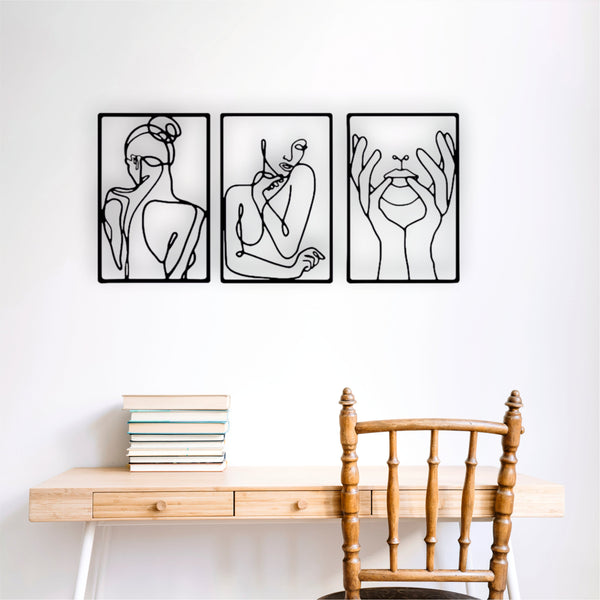 Set of 3 Minimalist Women Wall Art, Modern Wood Wall Hanging, Set of 3 Panels, Livingroom Décor, Home Decor, Wall Decor
